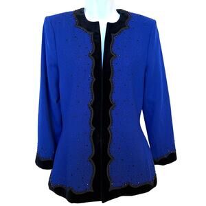 Vintage Albert Nipon Evening Jacket Cobalt Blue w Velvet Trim and Beads size 6